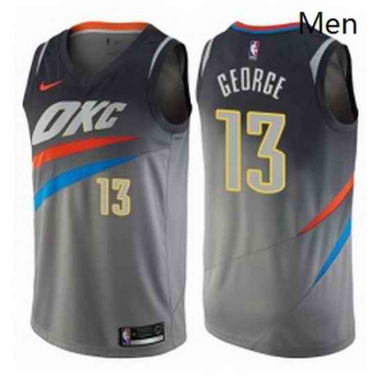 Mens Nike Oklahoma City Thunder 13 Paul George Swingman Gray NBA Jersey City Edition